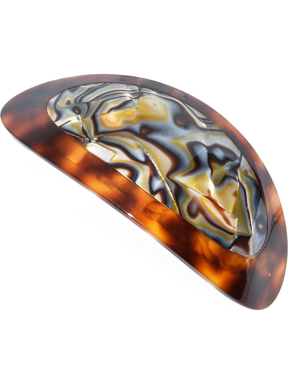 Elegant Oval Hair Barrette Clip in Brown & Onyx - Strong Hold, No Slip, Durable